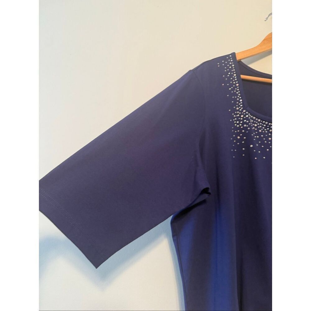 Quacker Factory Size 3X Rhinestone Square Neck Tunic Top Midnight Blue Sparkle - Picture 2 of 8